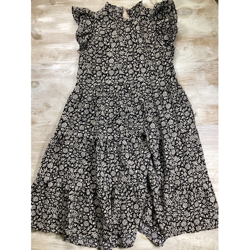 Pinch Womens Black White Floral Tiered Midi Dress‎ Flutter Sleeve Size Large